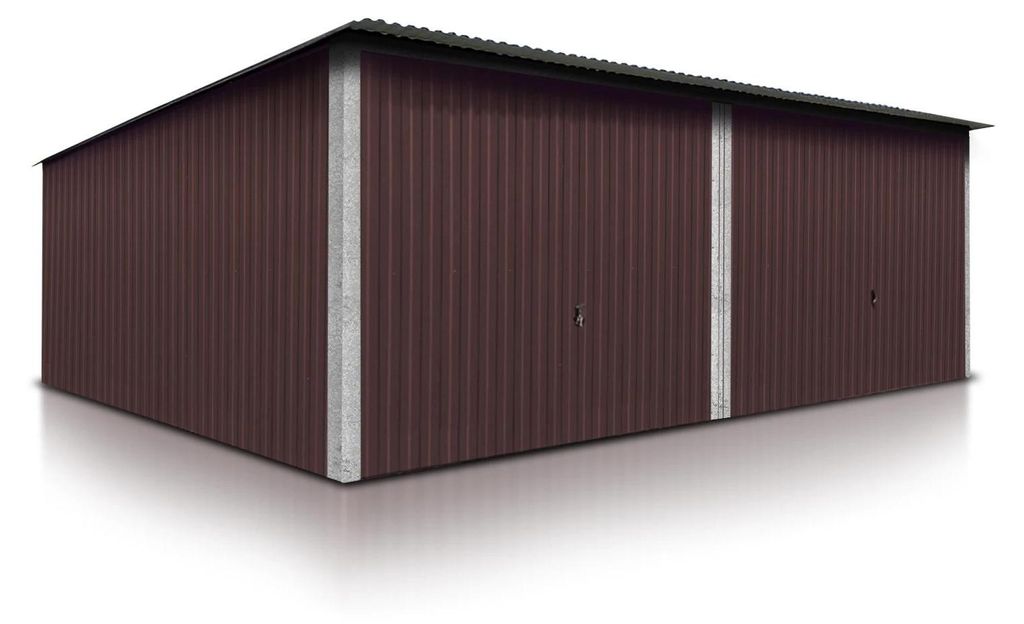 Fertiggarage für zwei Autos 6x5 m Dunkelbraun Pultdach Produktbild 