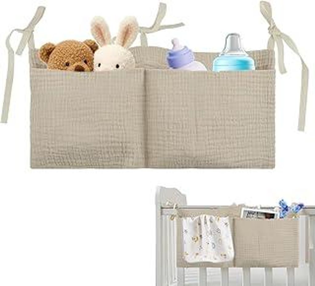 Babybett Organizer Hängend,2-in-1 Baby Kinderzimmer Organizer,Betttasche Spielzeugtasche,Aufbewahrungstaschen Betten,Geeignet Windeln Kleidung Spi...