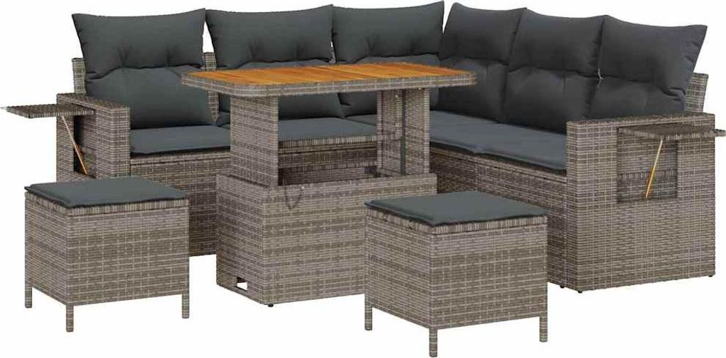 Garten-Sofa-Set 8 pcs Grau Poly-Rattan