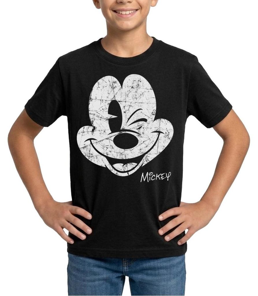 Mickey & Minnie Retro Mickey Mouse Zwinkernd Teenager T-Shirt, 152/164 (12-14 Jahre), Schwarz