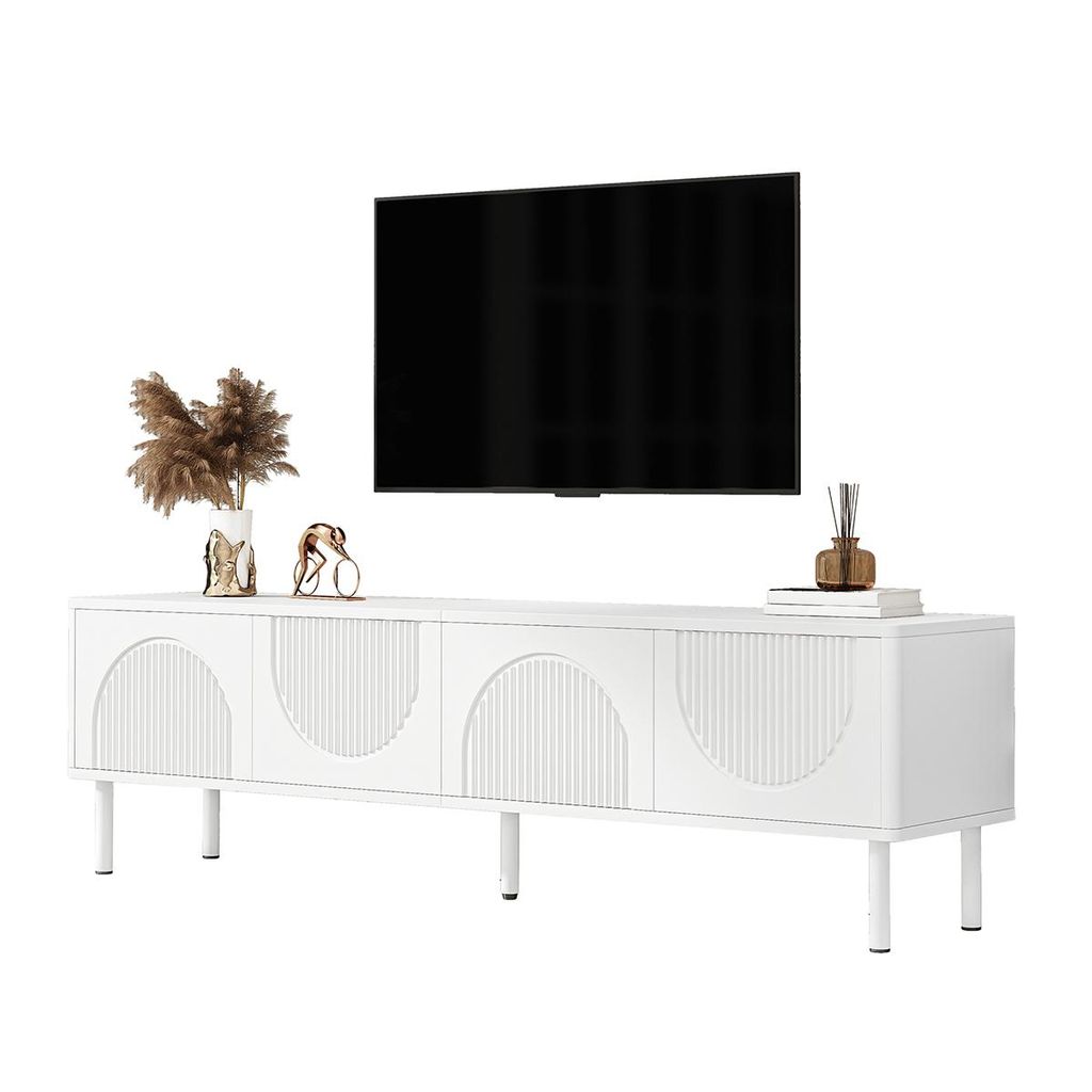 TV-Schrank mit Stauraum und Kabelmanagement TV-Tisch TV-Ständer TV-Schranktisch für Wohnzimmer 180cm Weiß
