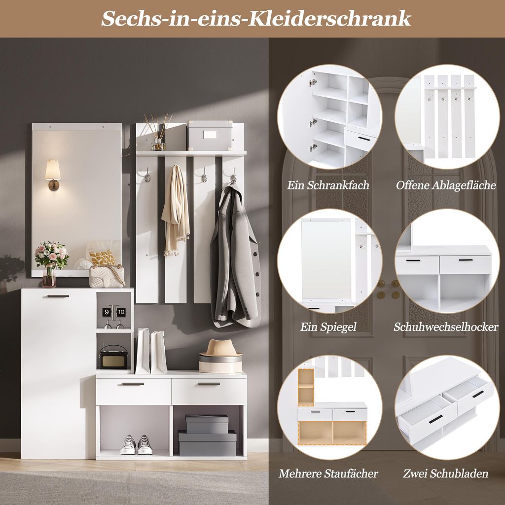 STILVORA Garderobe im Flur mit Schuhschrank und Spiegel