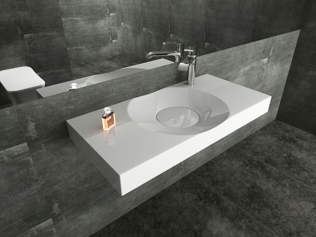 Lavabo da appoggio a parete BS6059 in fusione di marmo - Immagine del prodotto 