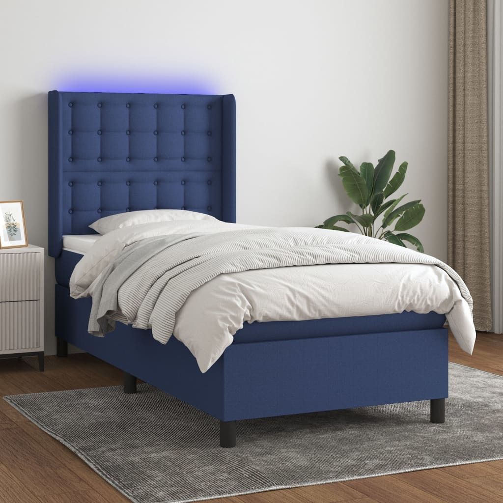 The Living Store Boxspringbett mit Matratze & LED Blau 90x200 cm Stoff