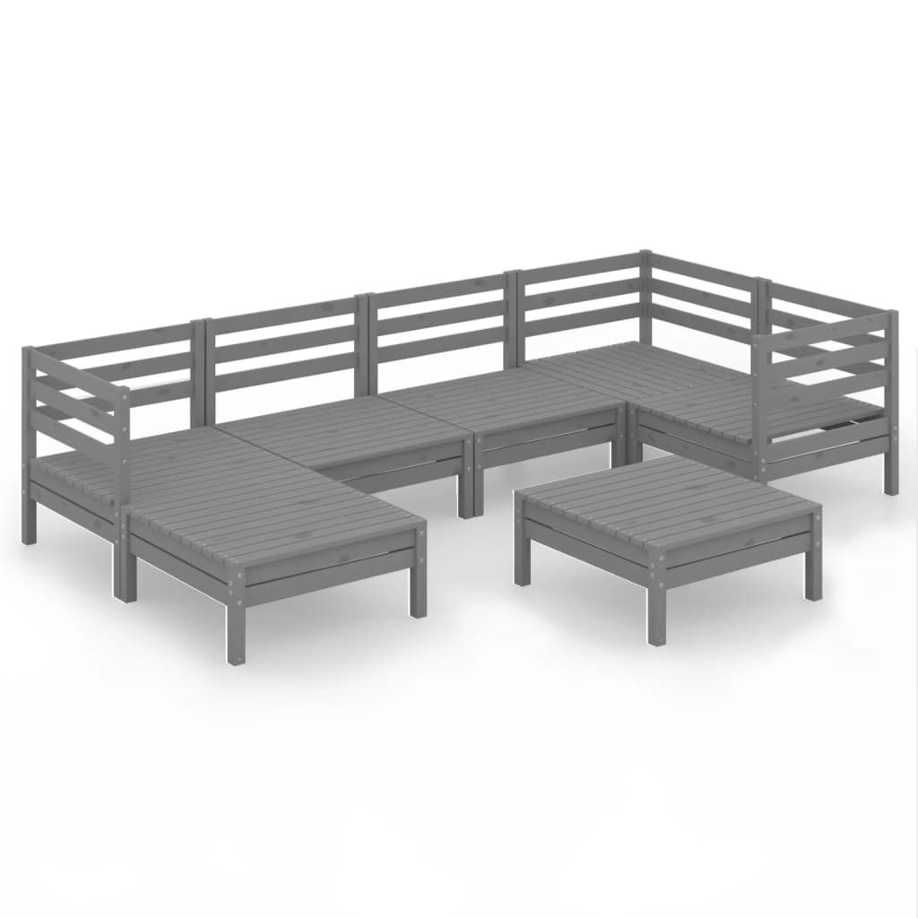 7-tlg. Garten-Lounge-Set Massivholz Kiefer Grau