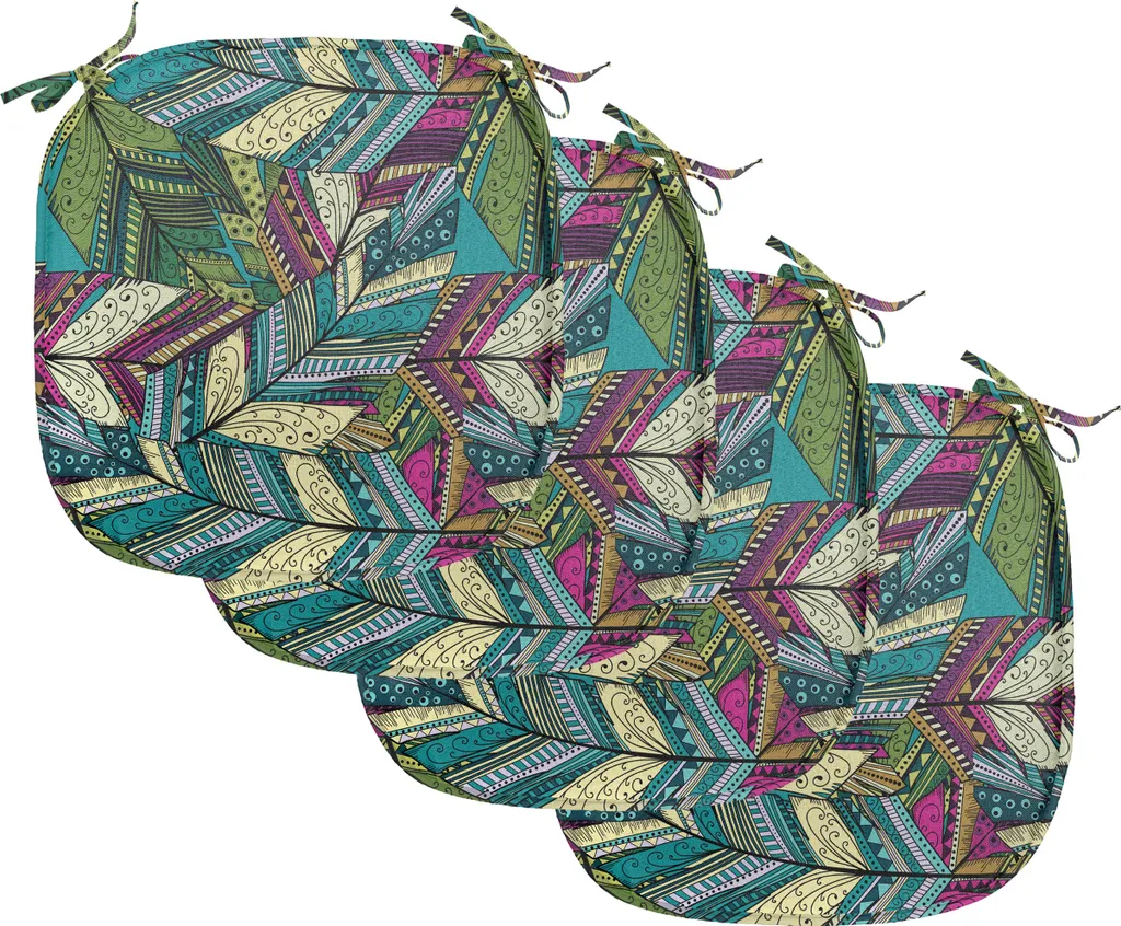 ABAKUHAUS Lot de 4 Coussins de Chaise Plumes Exotiques 40x40cm Bleu