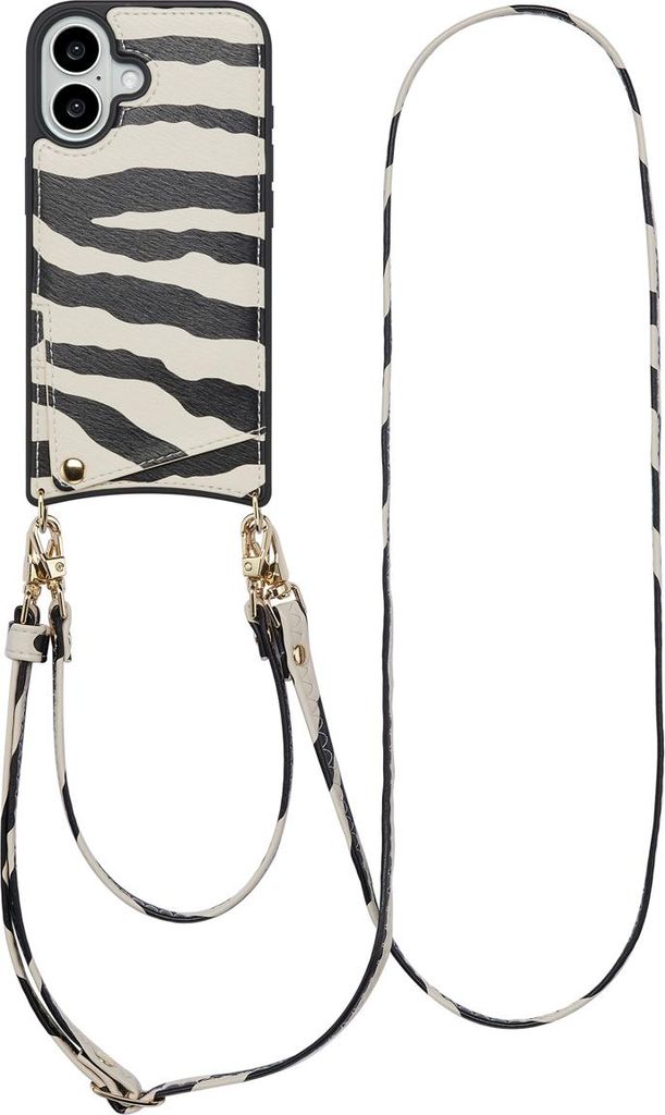 Selencia Nova HandyHülle mit Kordel und Kartenhalter iPhone 16 - Zazzy Zebra