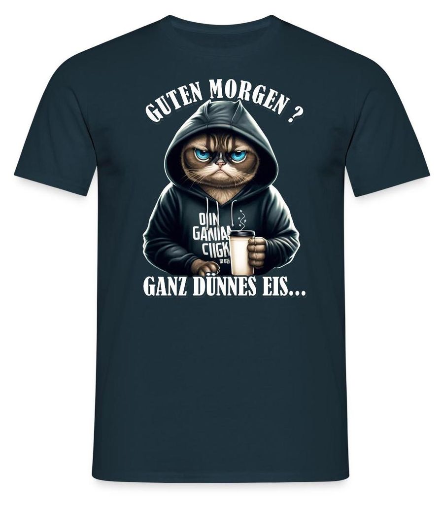 Spreadshirt Guten Morgen Ganz Dünnes Eis Katze Männer T-Shirt, XXL, Navy