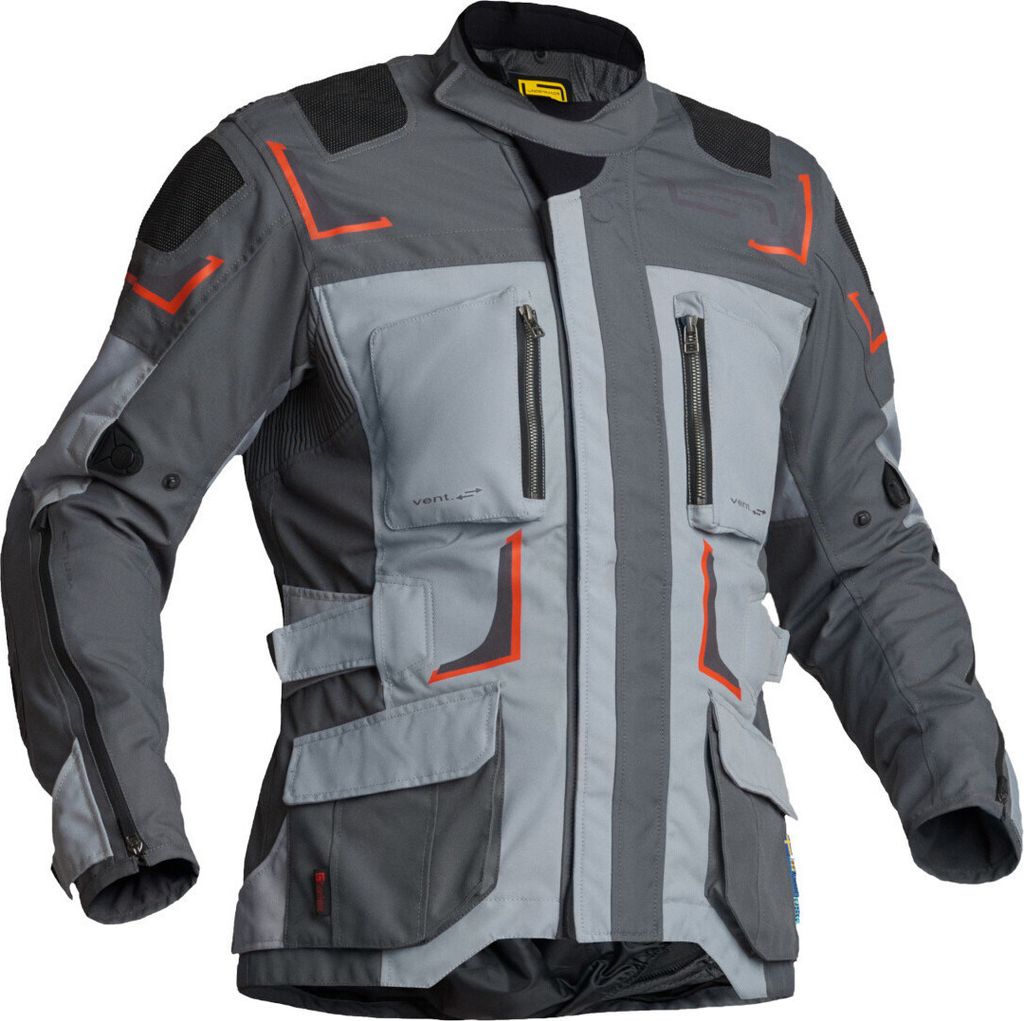 Lindstrands Myrvik wasserdichte Motorrad Textiljacke, grau/orange, 56