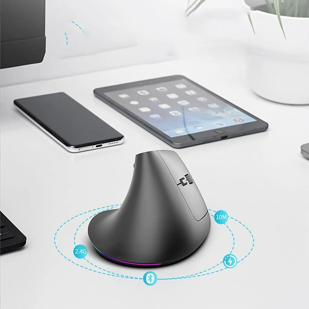 Souris Verticale Rechargeable RGB 3 Modes Bluetooth pour Bureau et Maison - 5