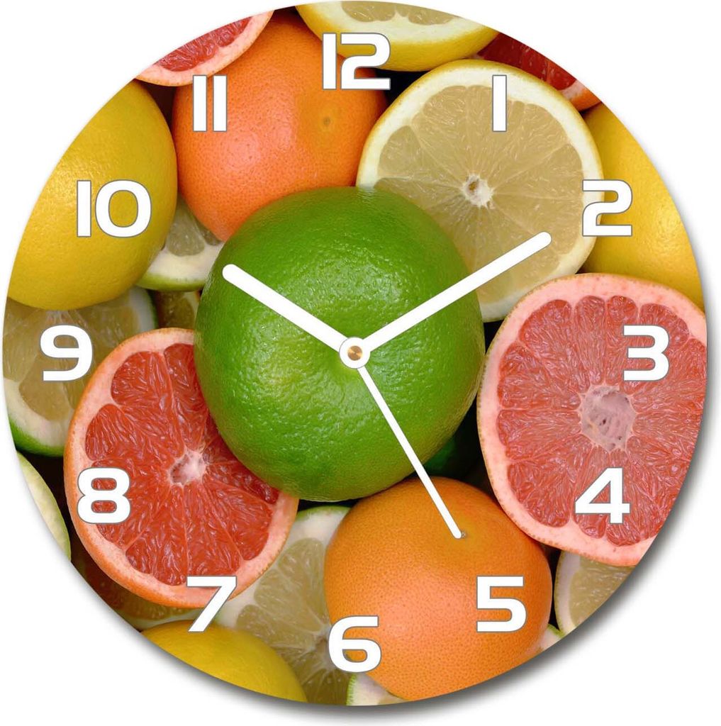 Wanduhr aus Glas 30fi Glasbild Glasuhr Gehärtetes Glas - weisse-zeiger - Citrus fruits