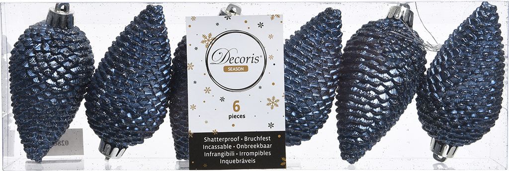 Christbaumschmuck Zapfen 8cm Kunststoff 6 Stück - Nachtblau Produktbild 