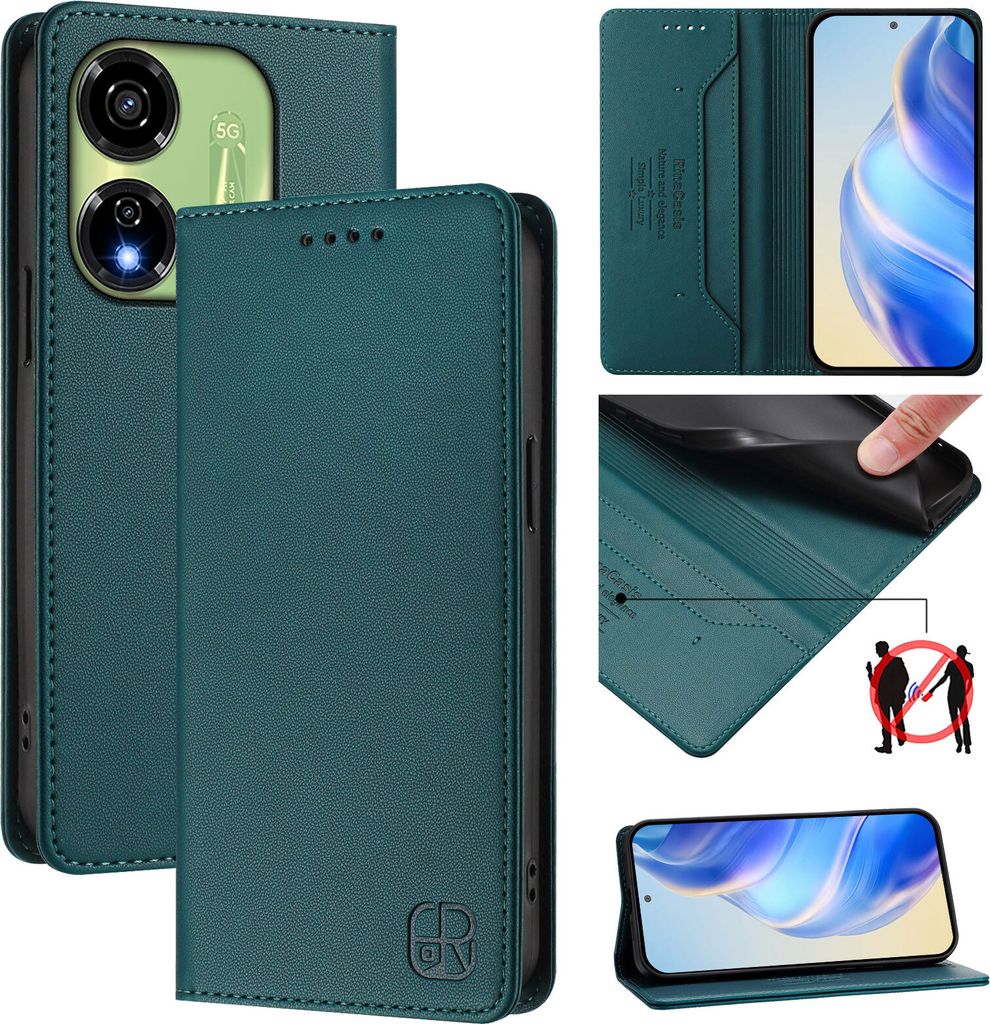 Lederhülle für itel P55 5G Hülle Flip Brieftasche Kartenfächern Ständer Schutzhülle Dunkelgrün
