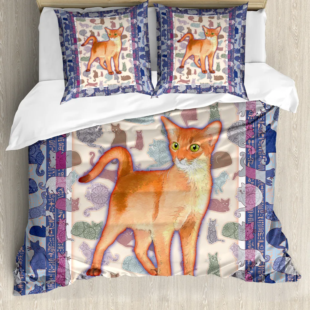 ABAKUHAUS Copripiumino per animali domestici, composizione gatti, antiacaro, adatto a chi soffre di allergie, con federe, 200 cm x 200 cm - 80 x 80 cm, multicolore
