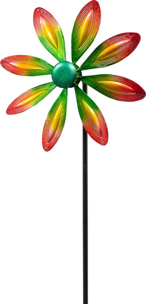 Art Cinétique Éolien Métallique Fleur Unique Multicolore Design 60cm