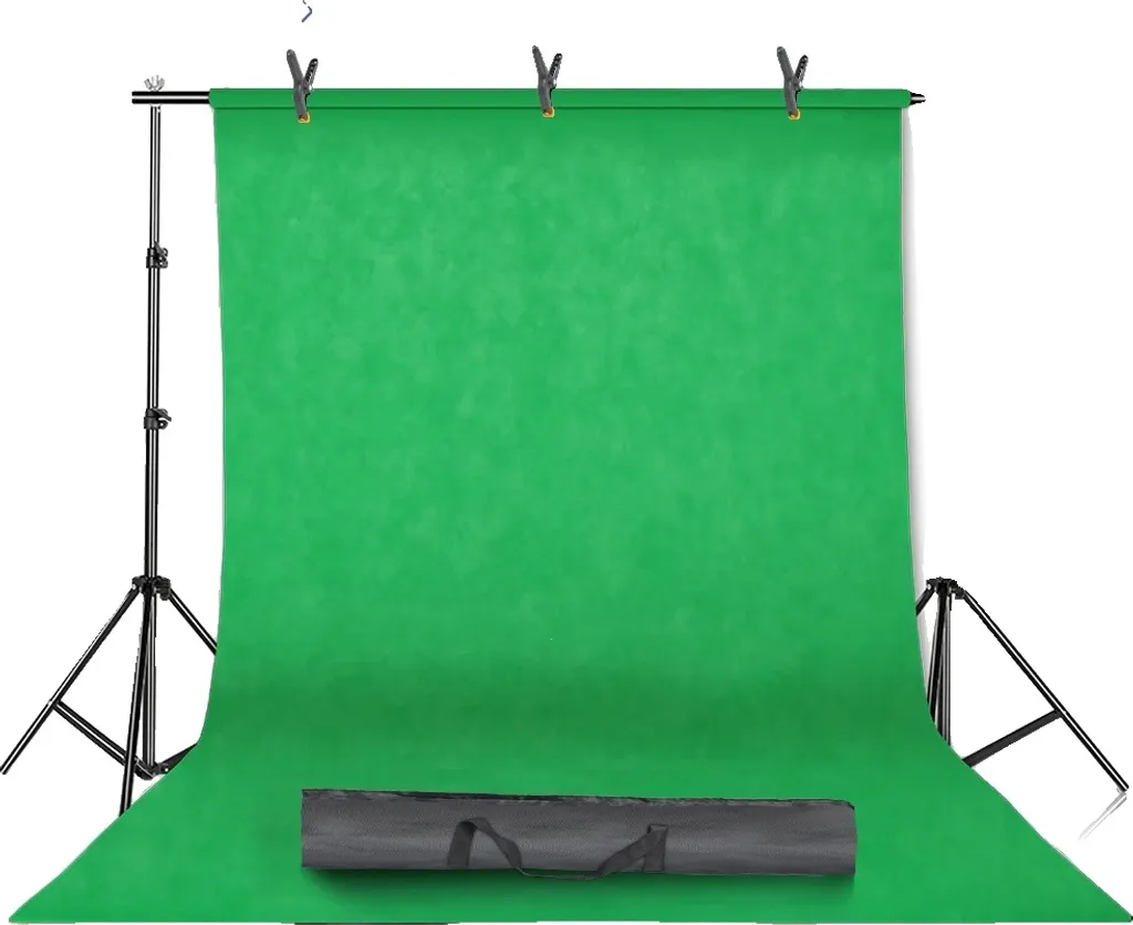 Fond de studio réglable 2x3m en mousseline peinte et tissu vert chroma