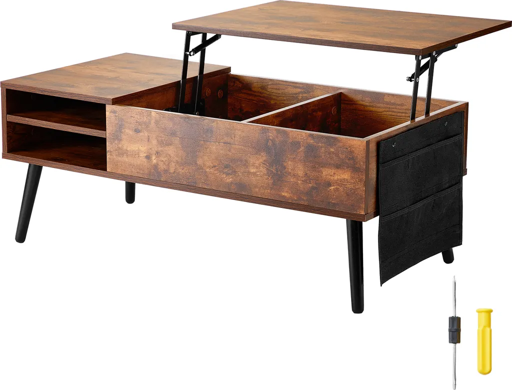 SucceBuy Tavolo Sollevabile 39.4" con Storage - Marrone Industriale