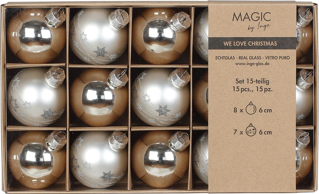 Weihnachtskugeln Glas 6cm Sterne Motiv 15 Stück - Frosty Produktbild 