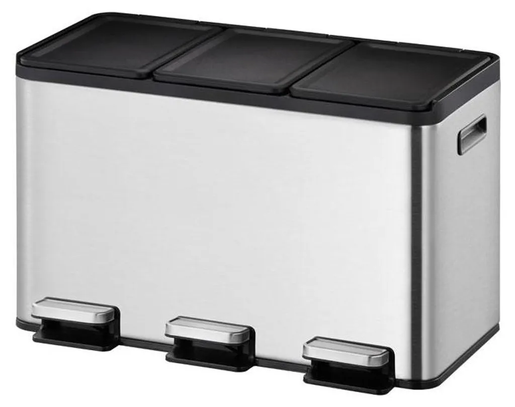 Poubelle à Pédale 3 Compartiments en Acier Inoxydable Mat 3x10L