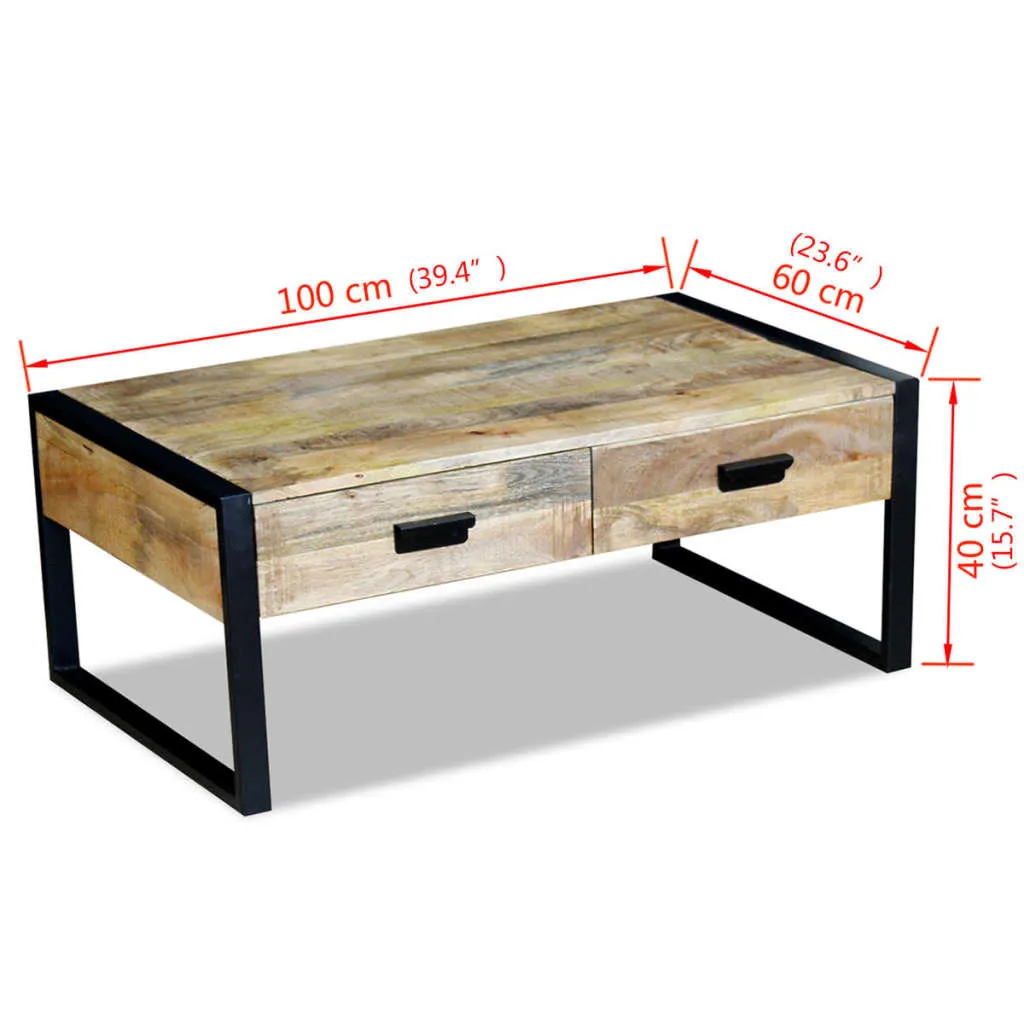 Table de salon industrielle en manguier véritable avec rangements 100cm - 4