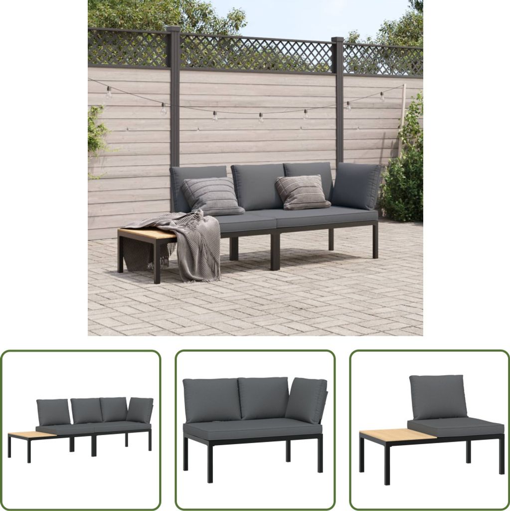 The Living Store 2-tlg. Garten-Sofagarnitur mit Kissen Schwarz Aluminium