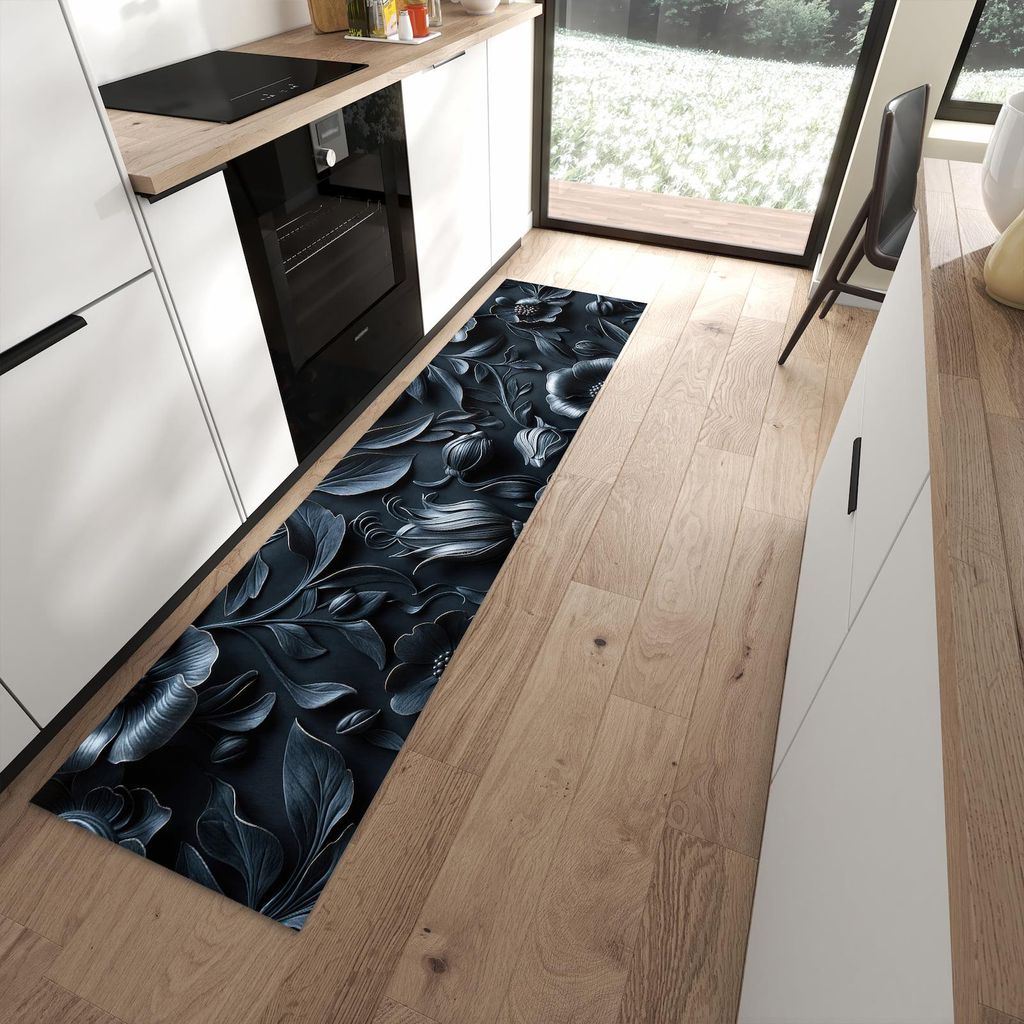Küchenteppich 60x240cm rutschfest & abwischbar PVC Läufer - Florales Muster