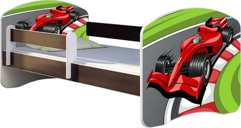 ACMA Jugendbett Kinderbett Junior-Bett Komplett-Set mit Matratze Lattenrost und Rausfallschutz Wenge 06 Formel 1 160x80