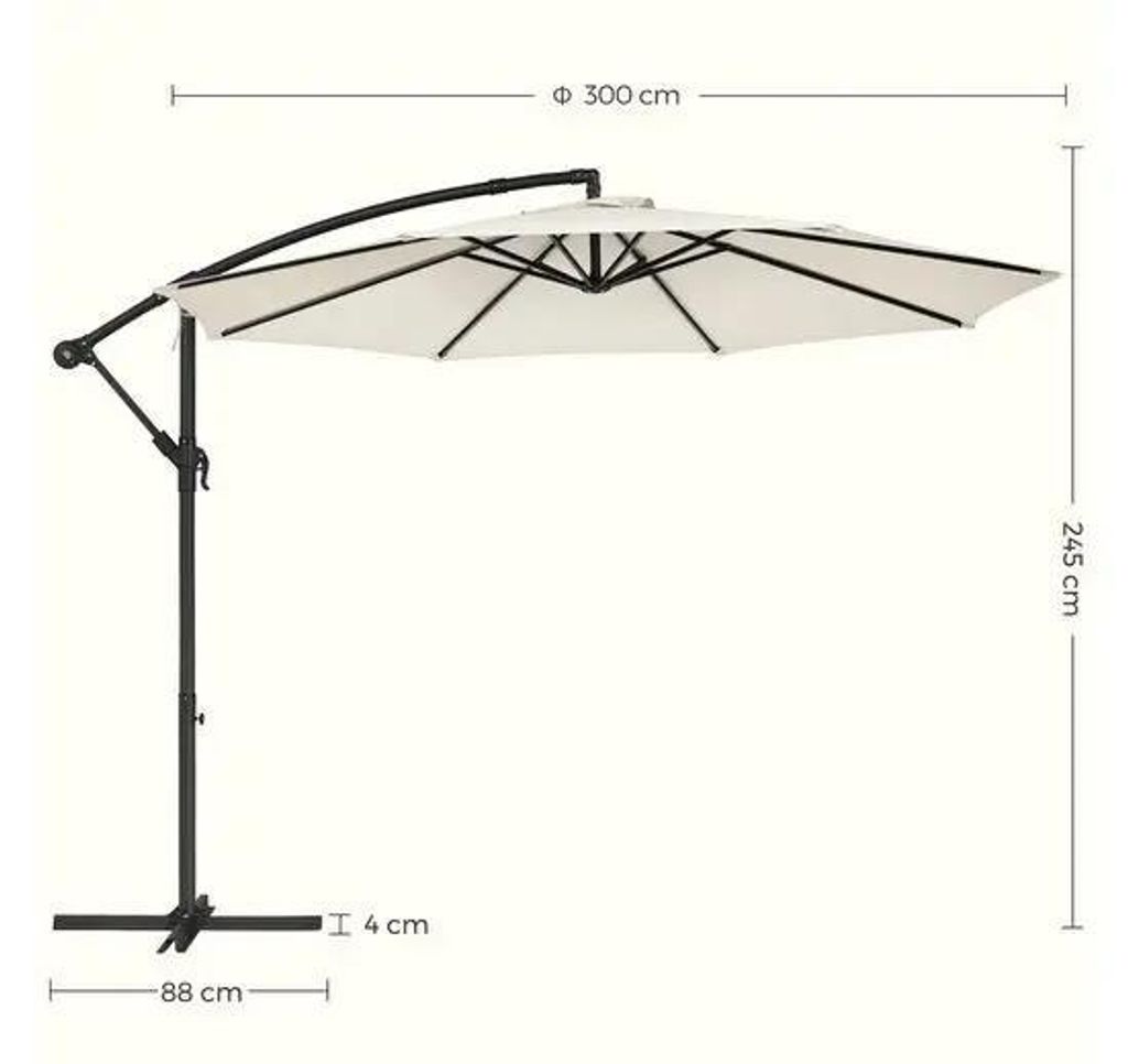 Sonnenschirm - Gartenschirm Ø 300 cm - LED-Solarbeleuchtung - UPF 50+ - Mit Standfuß - Taupe