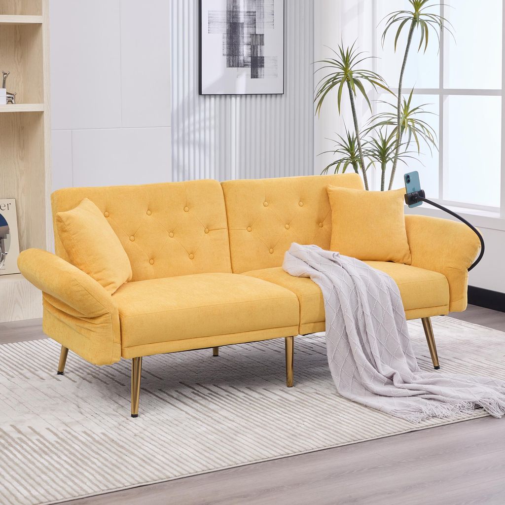 MODFU Klassische Sofas Relaxsofa Klappsofa mit Schlaffuktion,mit verstellbarer Rückenlehne und zwei USB-Anschlüsse,Zweisitzer - Loungesofa mit Se...