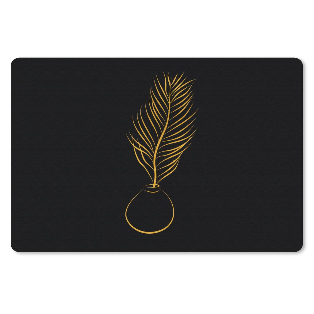 MuchoWow Schreibtischunterlage Topf - Pflanze - Gold - Linienkunst 60x40 cm - XXL Mauspad - Großes Mauspad