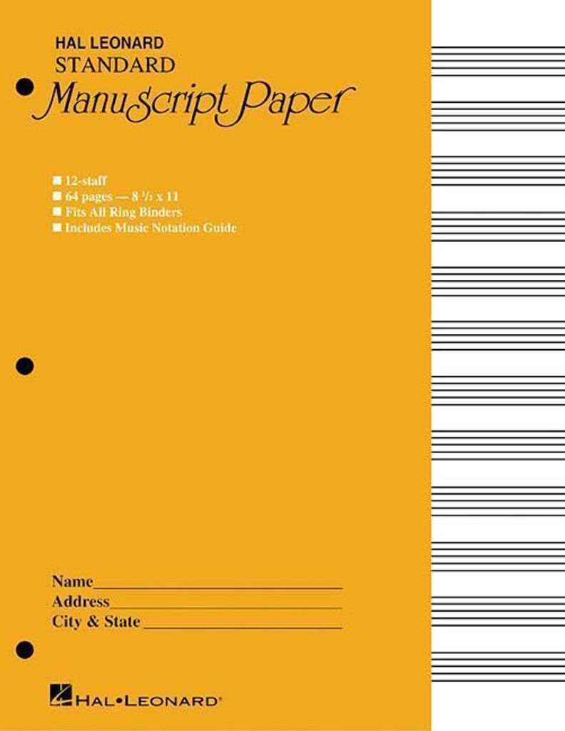 Standard Manuscript Paper Yellow Cover 12 Staves Per Page Hal Leonard Music Notation Guide for Composers and Students