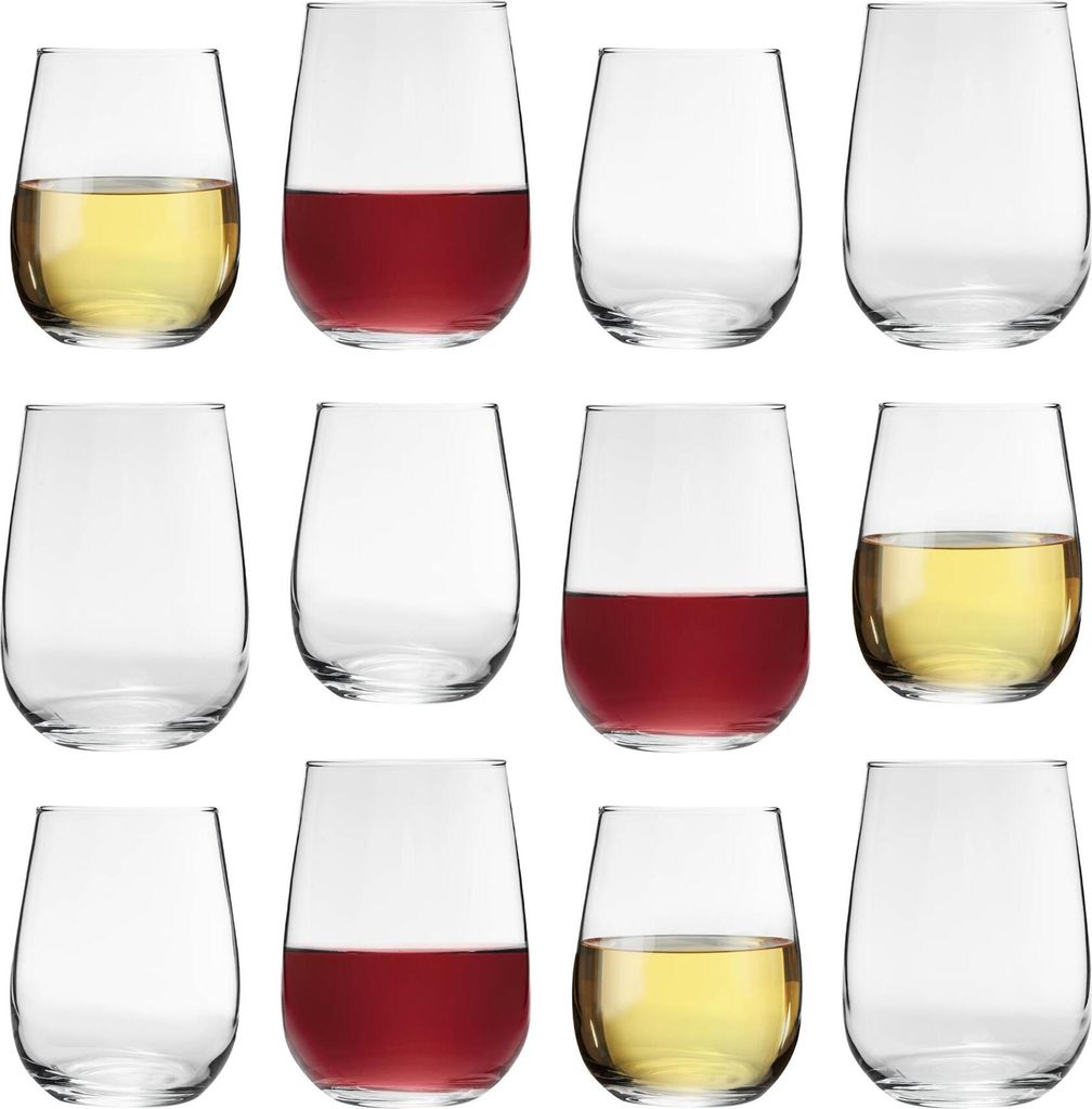 12pc Gaia Stemless Weingläser Set - Große Glas Rot Weiß Rose ohne Stamm Cocktailparty Trinkgechse Geschenkset - von Lave