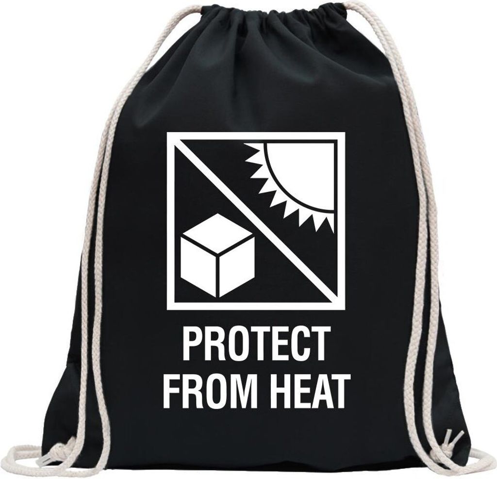 Kiwistar - Turnbeutel - schwarz - Protect Form Heat - hitze - Fun Rucksack Sport Beutel Gymsack Baumwolle mit Ziehgurt
