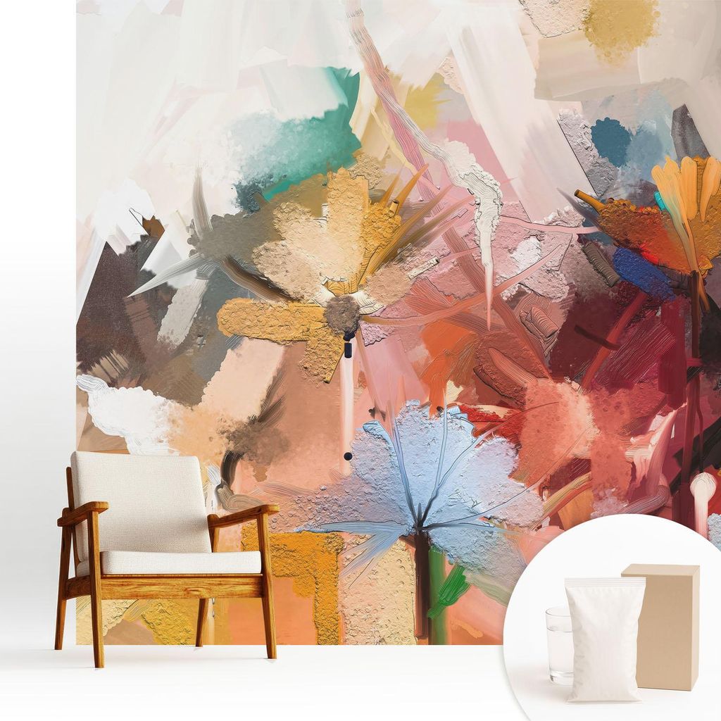 Fototapete - 250x250 cm - Tapete - Wandtapete - Wandbilder - Dekofolie - Tapete Folie - Wand - Dekoration - Wohnzimmer - Florale Abstraktion