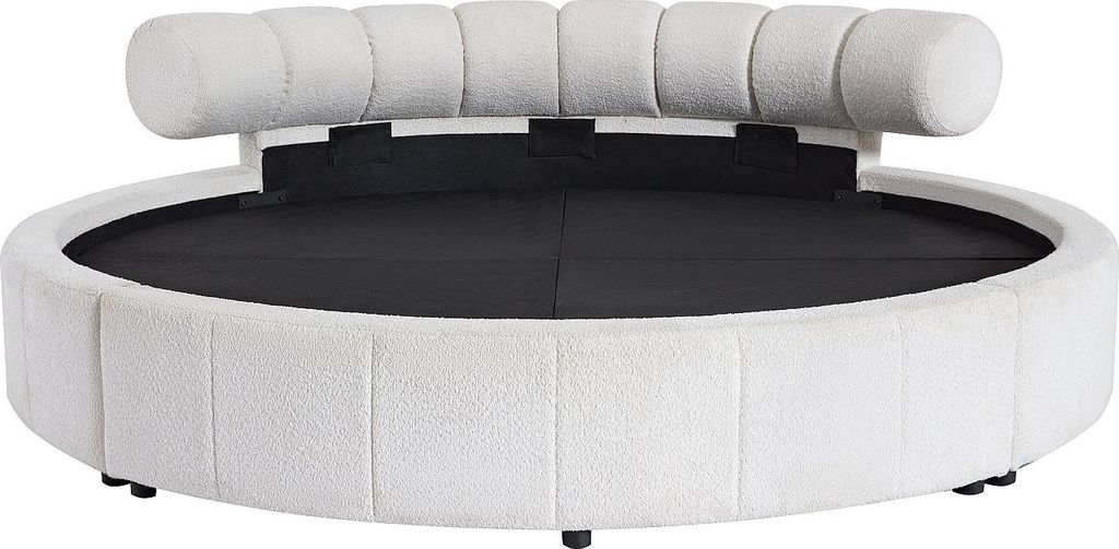 Bett rund - 220 x 220 cm - Bouclé-Stoff - Weiß - ROGILA Produktbild 