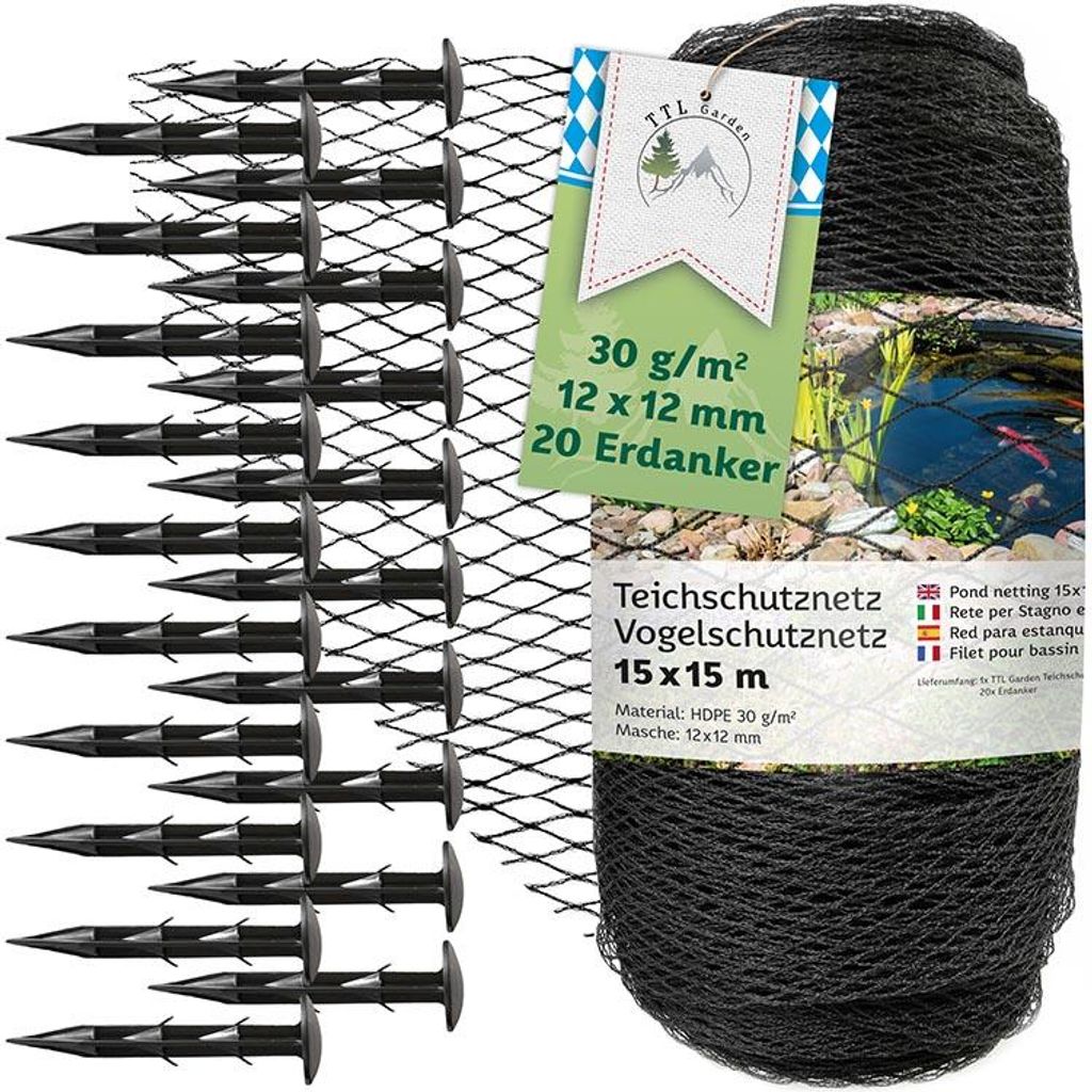TTL GARDEN Teichnetz 15x15m Vogelschutznetz 12mm Gartennetz Produktbild 