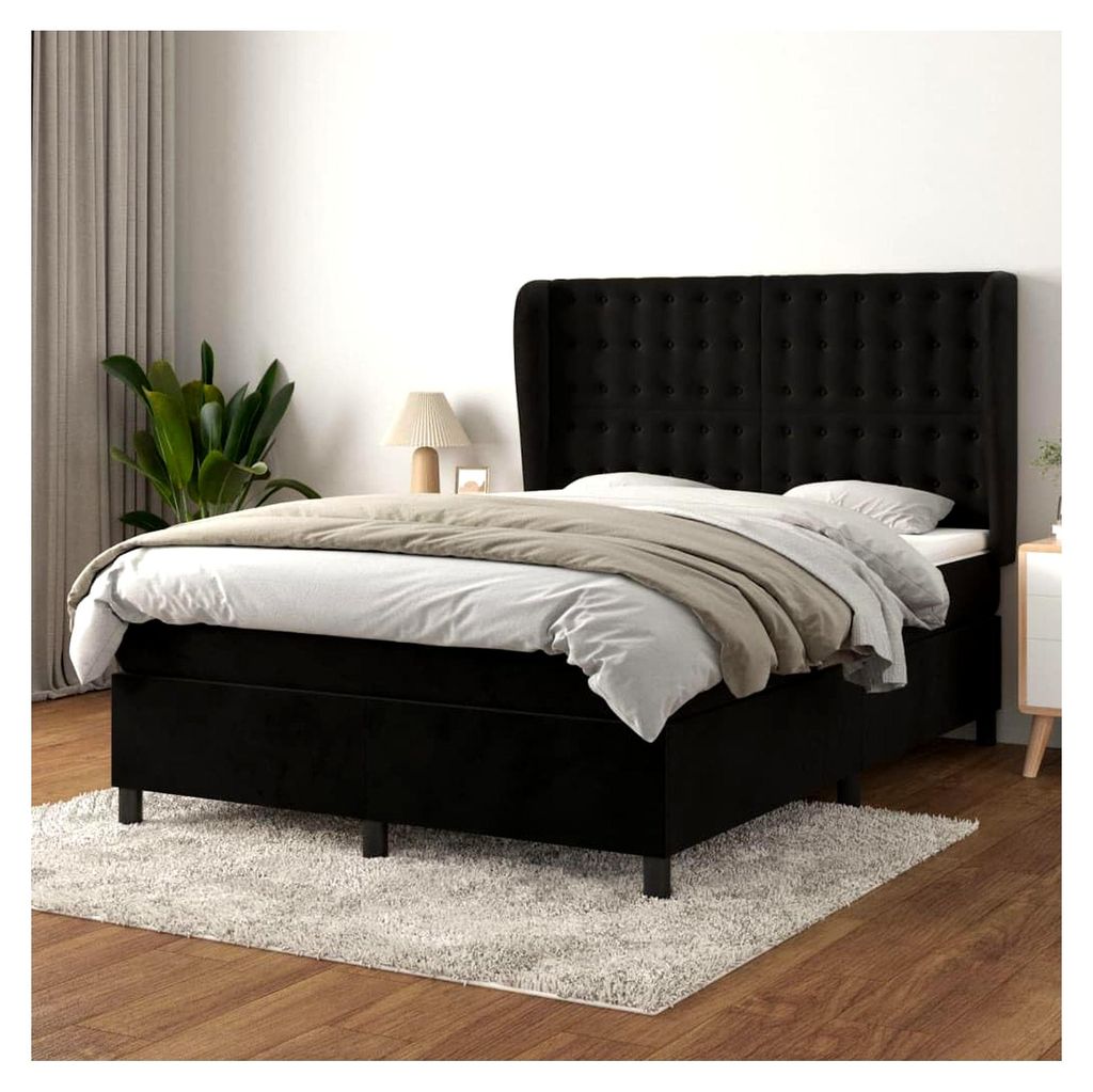 Lattenrost mit Matratze, Schwarz, 140 x 190 cm, Velours, Plattform, mit Lattenhalter, einfache Montage, für Schlafzimmer, Erwachsene