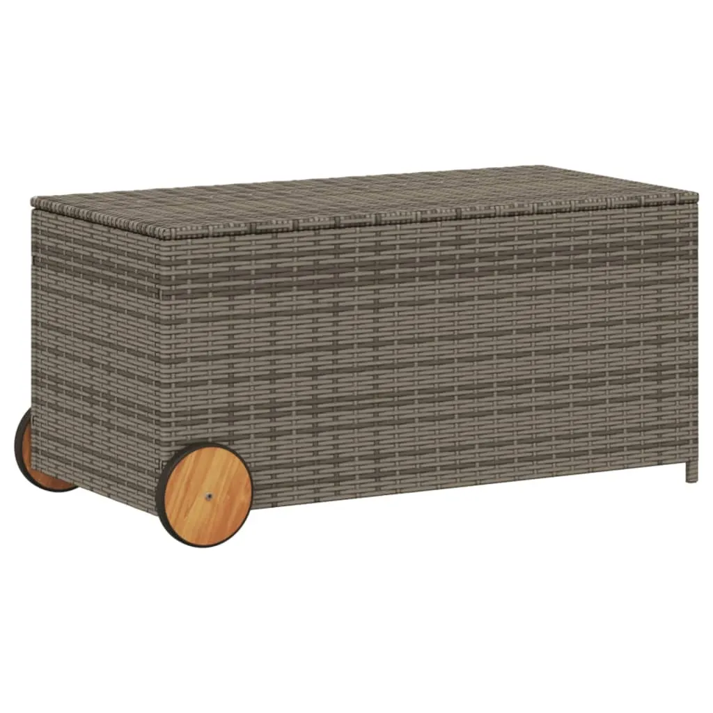 vidaXL Coffre de jardin à roulettes 190L Gris - Poly rotin compact