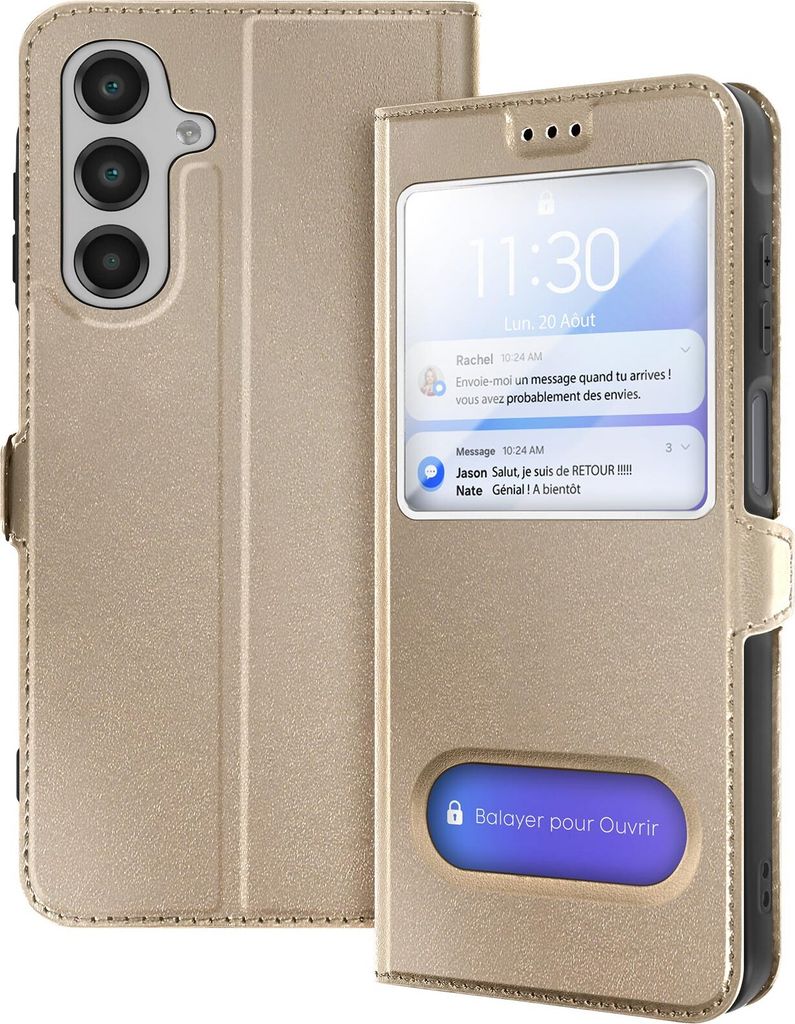 Avizar, Samsung Galaxy A16 Schutzetui mit Doppelfenster & Standfunktion, Gold