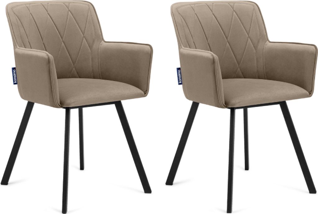 Konsimo Stuhl 2-tlg Velours-Sitz schwarzer Metallrahmen "PYRUS", Beige, Stoff/Metall, Loft, 56x84x46 cm