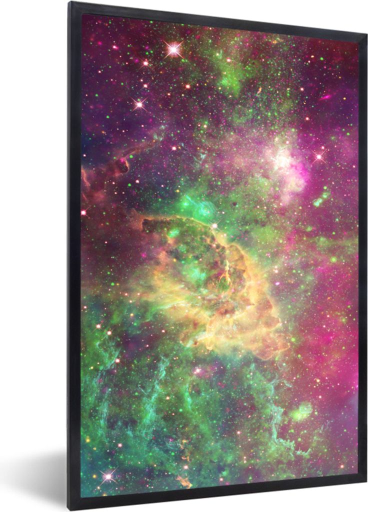 MuchoWow Gerahmtes Poster Grün - Raum - Sterne 20x30 cm - Poster mit Schwarzem Bilderrahmen Wandposter Rahmen Foto Bilder - Drucken - Bilder Pos...