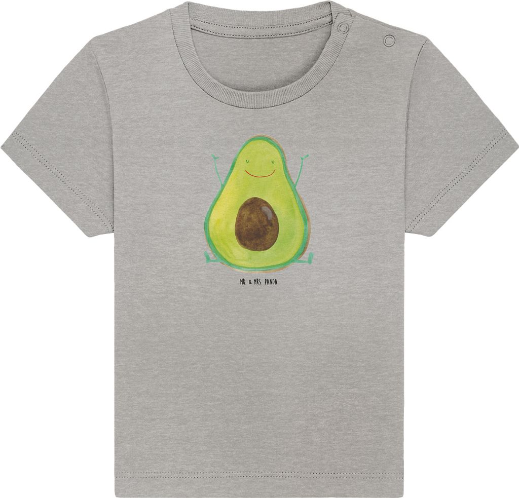 Mr. & Mrs. Panda T-Shirt Avocado Glücklich 12. - 18. Monat - Heather Grey - Geschenk, Baby Oberteil, Shirt, Frucht, Chaos, Babyshirt, Organic, Freude