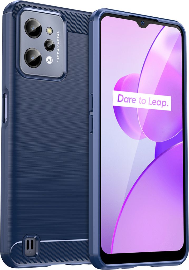 Realme C31 Hülle, Carbon-Faser TPU Silikon Stoßfest Schutzhülle für Realme C31 Blau