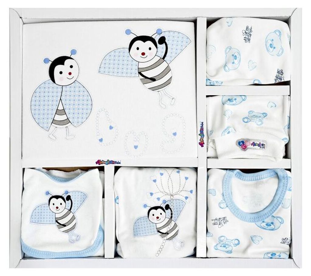 Biene Baby Erstausstattungspaket 10-teilig aus 100% Baumwolle - Neugeborenen Set Blau