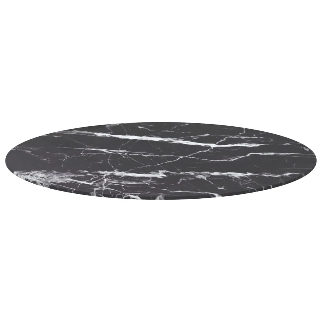 Top Tavolo Rotondo Marmo Nero Ø90cm SYFAX - Design Vetro Temperato 10mm