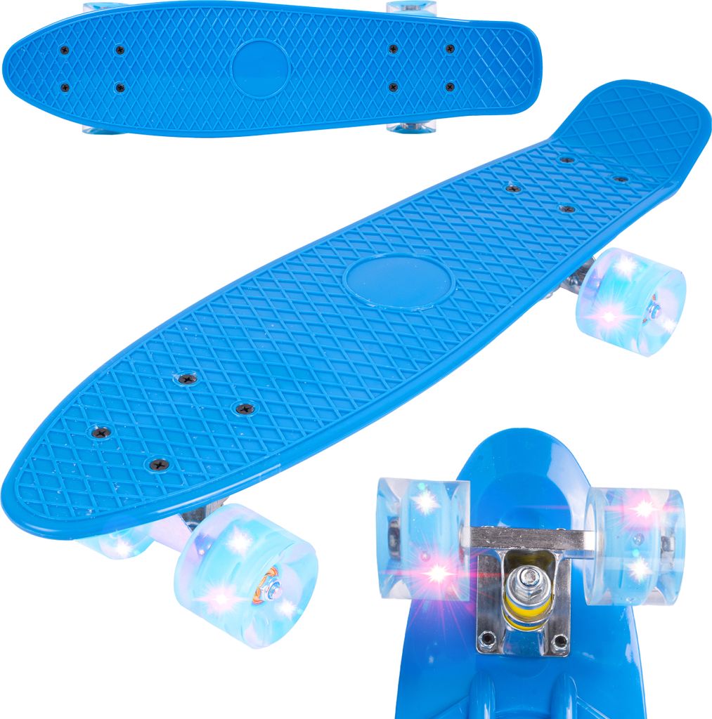 Malplay Mini Skateboard mit Leuchtende RGB LED-Räder | 22" Cruiser Board für Kinder und Jugendliche | Kinderskateboards | Gute Wahl für Anfänger | ab 6 Jahre | 56cm | Blau