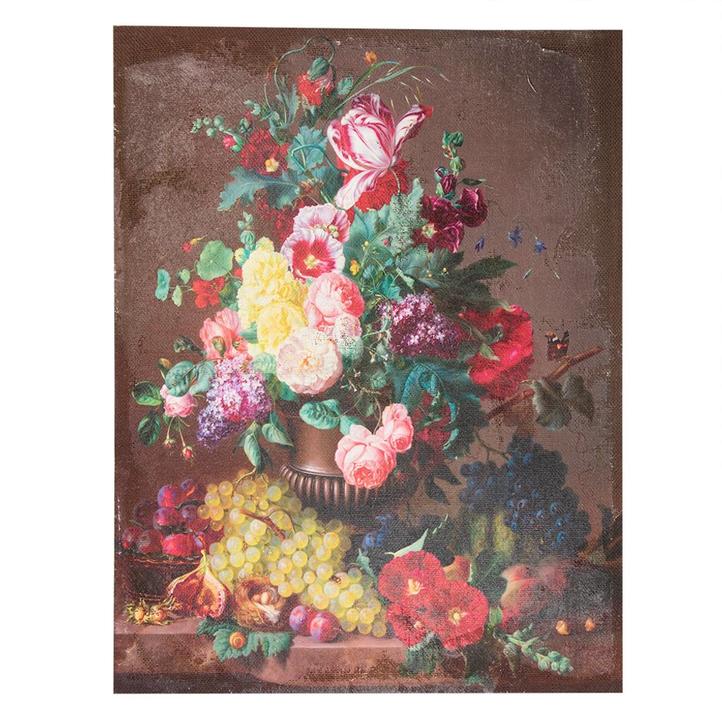 Clayre & Eef Gemälde 60x80 cm Braun Rot Leinwand Blumen