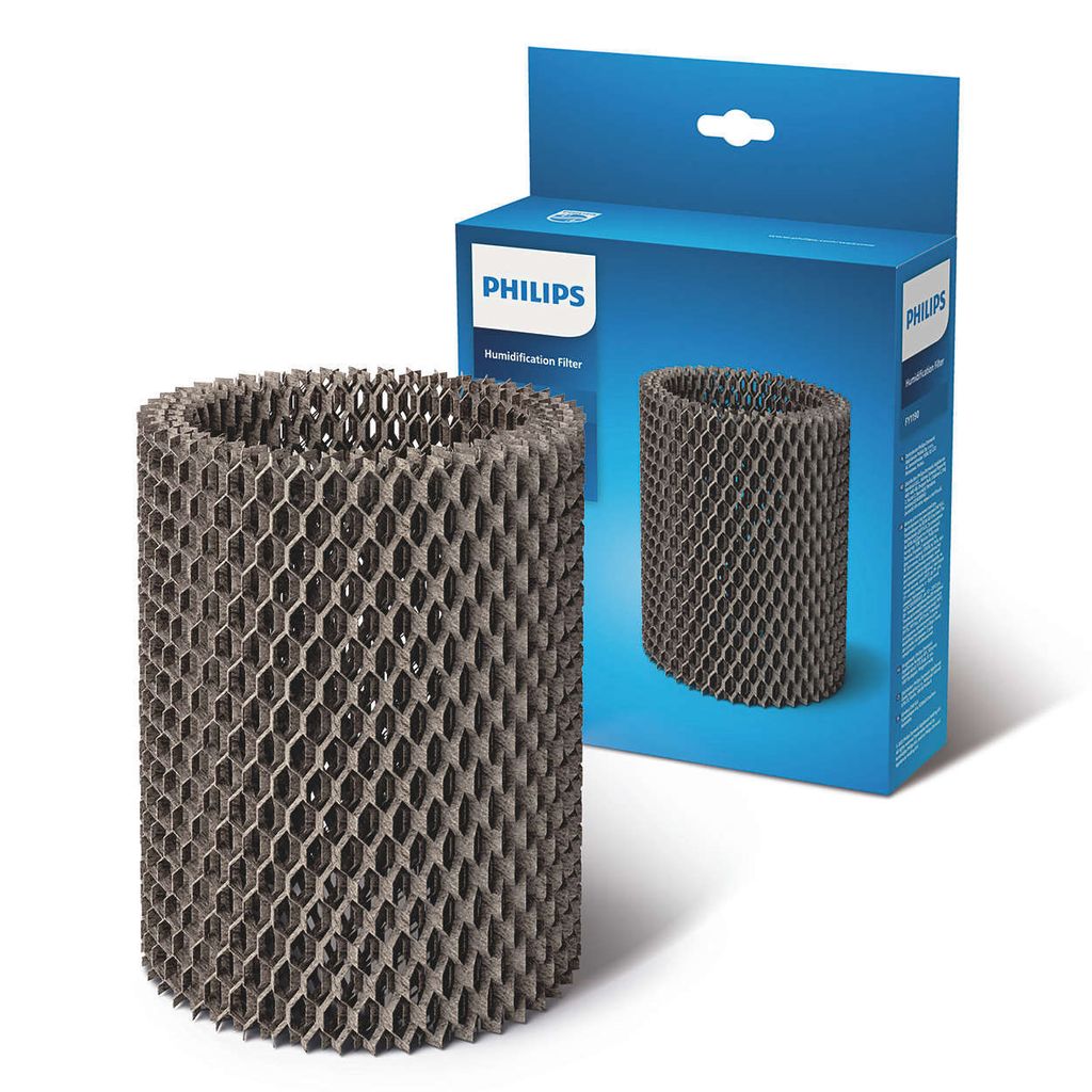 A Philips humidification filter is shown in front of its packaging.