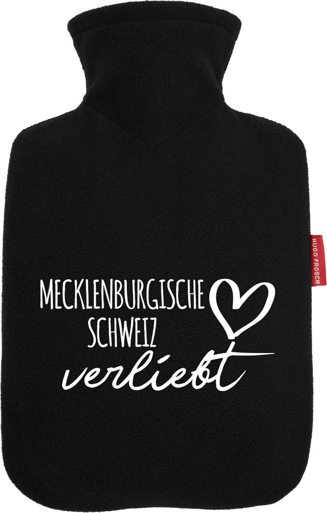Huuraa Wärmflasche Mecklenburgische Schweiz verliebt 1,8 Liter Black Classic Veloursbezug Bettflasche Geschenkidee