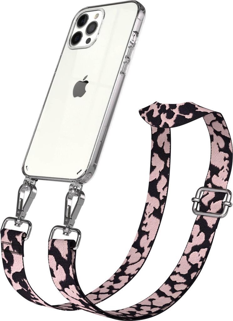 EAZY CASE Handykette - Verstellbarer Trageriemen kompatibel mit Apple iPhone 12 Pro Max, Handykordel mit transparenter Silikon-Hülle, Karabiner Si...